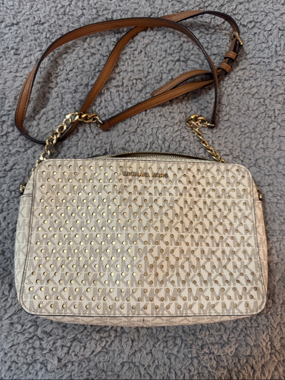 Michael Kors Ivory and Gold Studded Crossbody